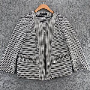 Kasper Jacket Womens 6 Black White Striped Zip Pockets 3/4 Sleeve Stretch Knit
